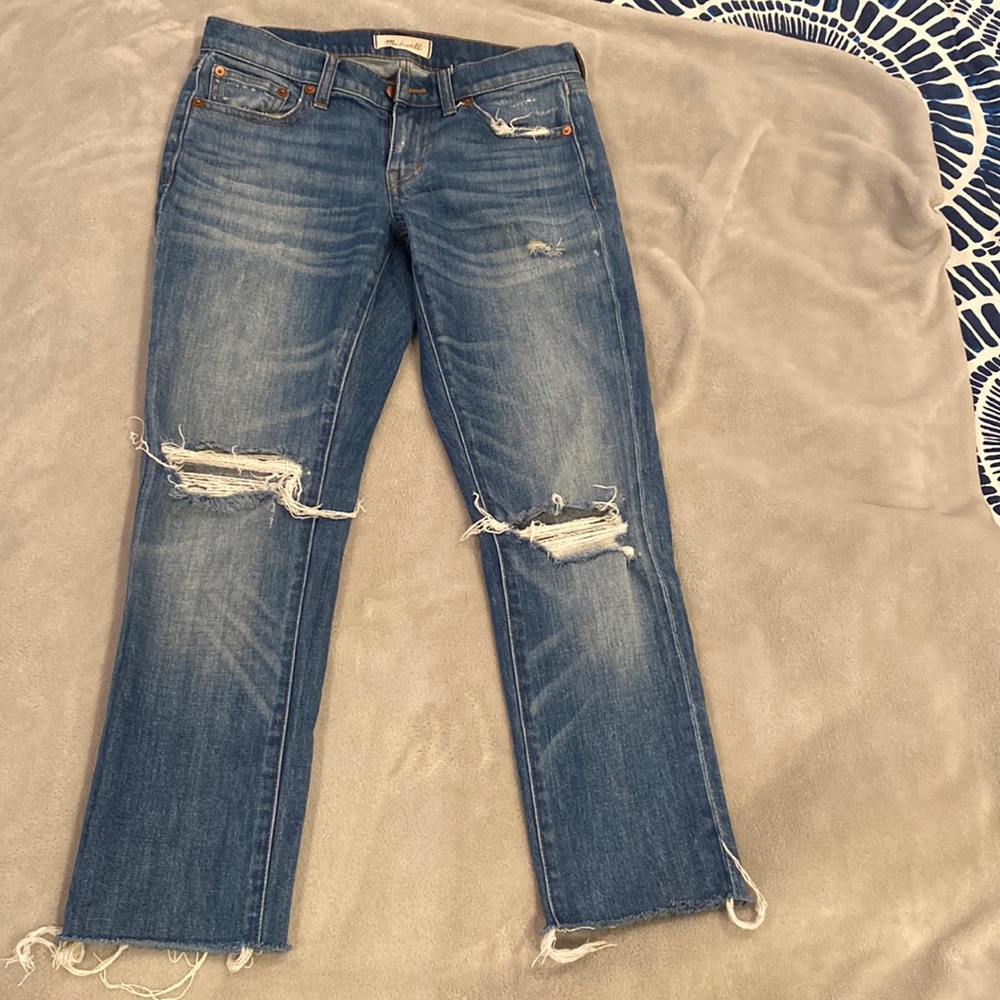 Madewell the slim boy jean light wash distressed